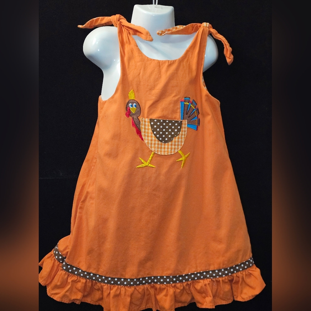 VTG Mulberry St. Reversible Fall Dress Thanksgiving Flower Applique USA made